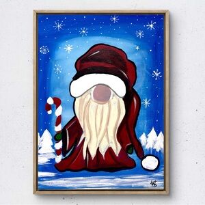 Original Acrylic Painting 12X16 Canvas Santa Gnome Christmas Home Decor